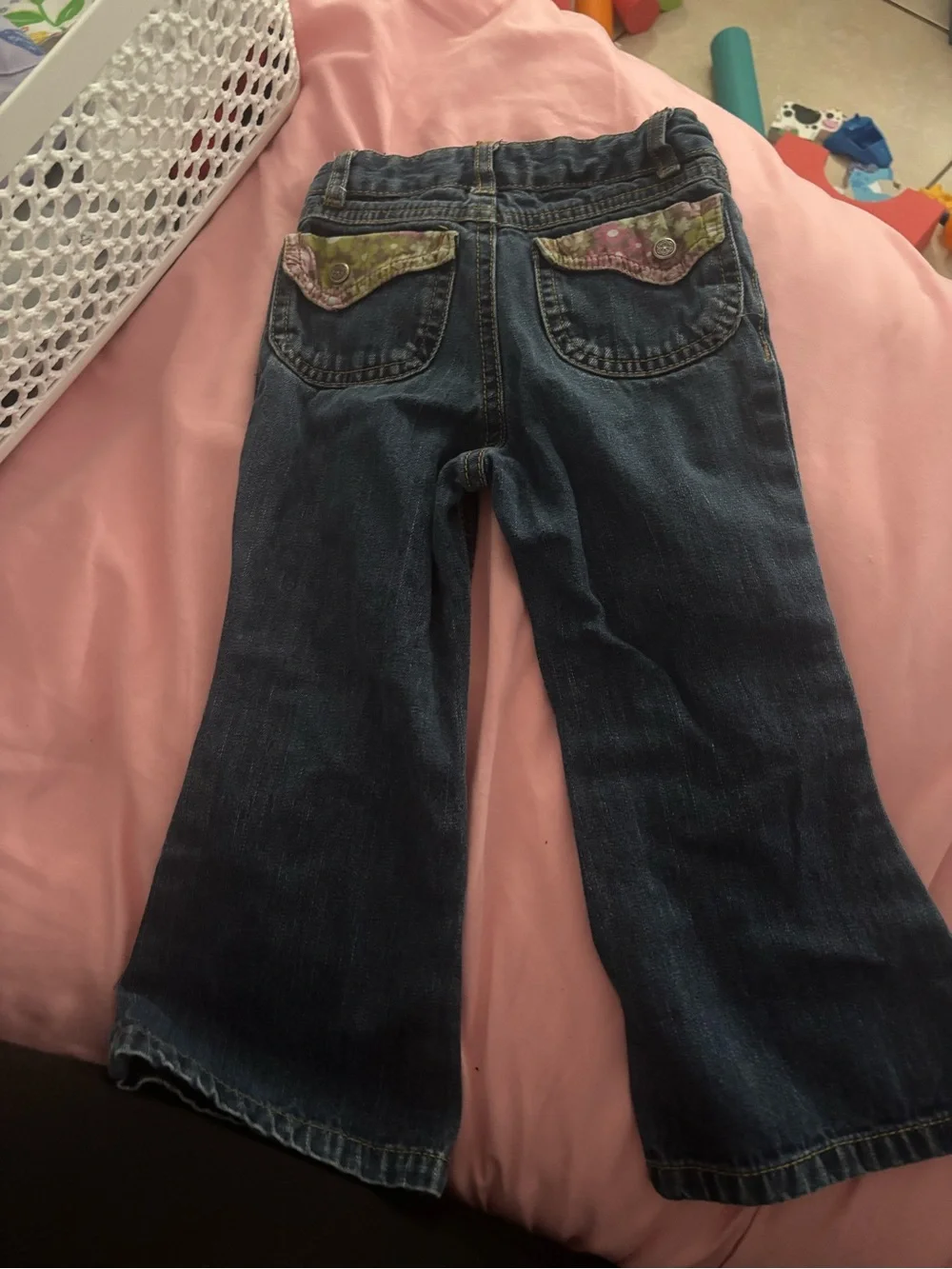 Gymboree Dark Blue Flare Jeans with Pink Floral Detail Toddler 2t